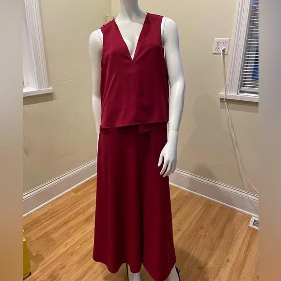 Reiss Viola Sheer Layered Midi Dress, Berry Size 10 US NWT